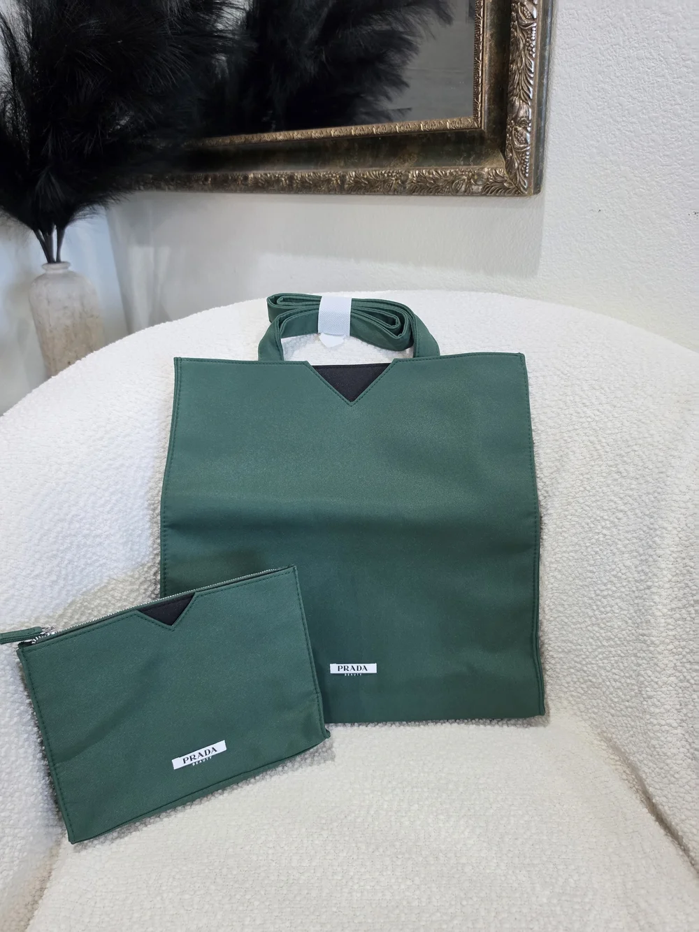 Prada Forest Green Nylon Tote with Matching Pouch